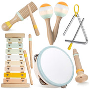 Baby Musical Instruments-Montessori Wooden Toys for Toddlers | Neutral Colors Percussion Instruments Set with Modern Boho Xylophone for Kids Preschool Educational (Neutral)