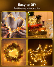 Minetom Fairy Lights Battery Operated, Twinkle String Lights 5ft 60LED | Waterproof Firecracker Starry Lights for DIY Wreath Home Wedding Party Bedroom Mason Jar Christmas Decorations, Warm White