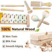 Baby Musical Instruments-Montessori Wooden Toys for Toddlers | Neutral Colors Percussion Instruments Set with Modern Boho Xylophone for Kids Preschool Educational (Neutral)