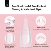 Beetles Tipex Instant Apex Nail Tips, Medium Stiletto 192pcs 16 Sizes 00-14 | No Builder Gel Needed, Etched-free Thicker Strong Acrylic Nails for DIY Salon-look Fake Nail Extensions