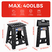 ACKO 16 Inch Folding Step Stool with Safety Lock, Holds 400 lbs, Black | Portable Foldable Stools with Handle, Heavy Duty Collapsible Non-Slip Foot Stool for Adults & Kids, Kitchen Bathroom Outdoor