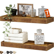 QEEIG Bathroom Floating Shelves for Wall (Brown, Set of 2, 15.7") | 16 inch Small Shelf Over Toilet for Farmhouse Home Decor, Rustic Plant Display, Towels Organizer (008-40BN)