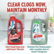Drano Max Gel Drain Clog Remover & Cleaner, Safe for All Pipes/Septic, 32oz | Works on Tough Hair, Grease, Soap & Food Clogs, Cuts Through Standing Water, Protects Against Pipe Corrosion, Kitchen & Bath