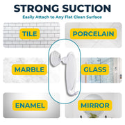 HONEYBULL Fogless Shower Mirror for Shaving with Suction Mount, White | Shatterproof Acrylic Bathroom Accessory With 360 Swivel & Built-in Razor Hook, Clear Reflection in Steam & No-Drill Setup