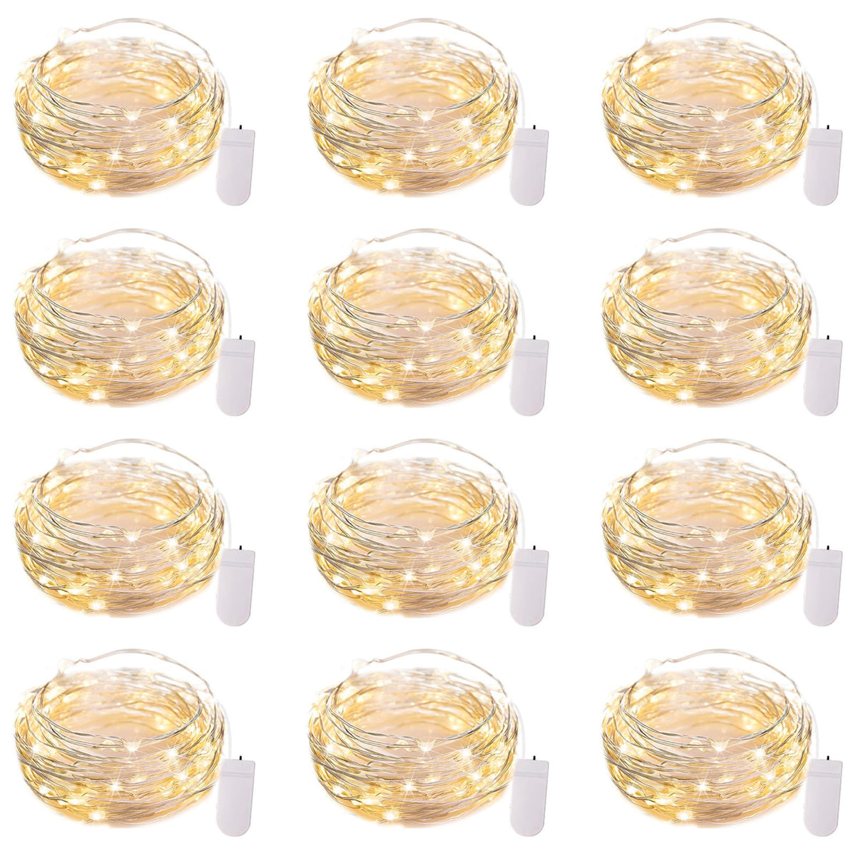 Brightown 12 Pack 7ft Battery Operated LED Fairy Lights for Xmas Decoration | 20 LED Bulbs, Warm White, Waterproof, Flexible Silver Wire, Lovely for DIY Crafts Wedding Table Centerpieces Decoration