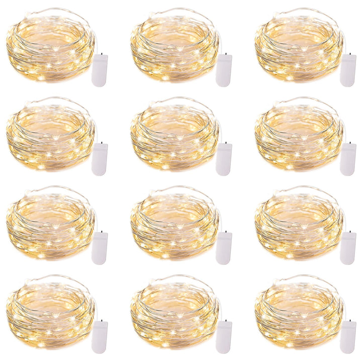 Brightown 12 Pack 7ft Battery Operated LED Fairy Lights for Xmas Decoration | 20 LED Bulbs, Warm White, Waterproof, Flexible Silver Wire, Lovely for DIY Crafts Wedding Table Centerpieces Decoration