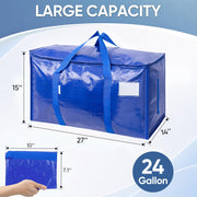 TICONN 6 Pack Extra Large Moving Bags Heavy Duty with Zippers & Carrying Handles, Durable Storage Bags Moving Boxes for Closet Organizers and Storage (6 Pack, Blue)