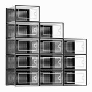 Kuject X-Large Shoe Storage Boxes 12 Pack, Clear Stackable Shoe Organizer | Drop-Front Space-Saving Shoe Cases for Closet, Entryway & Under-Bed Storage, Family Organizer,Black