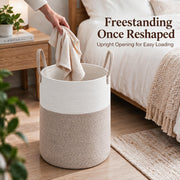 JMvicyroam 60L Cotton Rope Laundry Basket Hamper, Brown | Collapsible Laundry Basket, Reinforced Handles, Freestanding, Machine Washable, Holds 3-5 Thick Blankets, Clothes or Toys