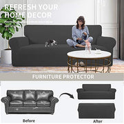 Easy-Going Stretch Couch Covers for Sofa Washable Large Dark Gray | 1-Piece Sofa Covers for 3 Cushion Couch Furniture Protector Couch Slipcover Soft with Elastic Bottom for Kids Pets