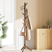 Pipishell Solid Wooden Coat Rack Freestanding with 8 Hooks, Brown | 3 Height Options, 100% Pine Wood, Tool-Free Assembly, Large Triangular Base, Smooth Rods & Hooks Prevent Clothing Snags