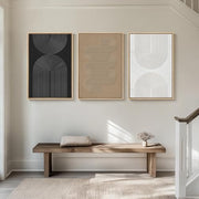 Large Framed Boho Black White Abstract Wall Art for Living Room, 24x36 In | Set of 3 Neutral Canvas Prints, Modern Minimalist Artwork, Geometric Pictures, Office Bedroom Hallway Paintings Wall Decor
