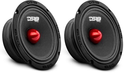 DS18 PRO-GM6.4B Loudspeaker - 6.5", Midrange, Red Aluminum Bullet, 480W Max, 140W RMS, 4 Ohms - Premium Quality Audio Door Speakers for Car or Truck Stereo Sound System (Pack of 2)