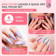 SAVILAND 6Pcs Ombre Nail Polish Set Charm Pink Blue Gold Purple | Quick Dry Pearl Summer Fingernail Polish Colors, Plant-based Castor Oil, Natural Nail Lacquer, Women Gift Home Manicure DIY