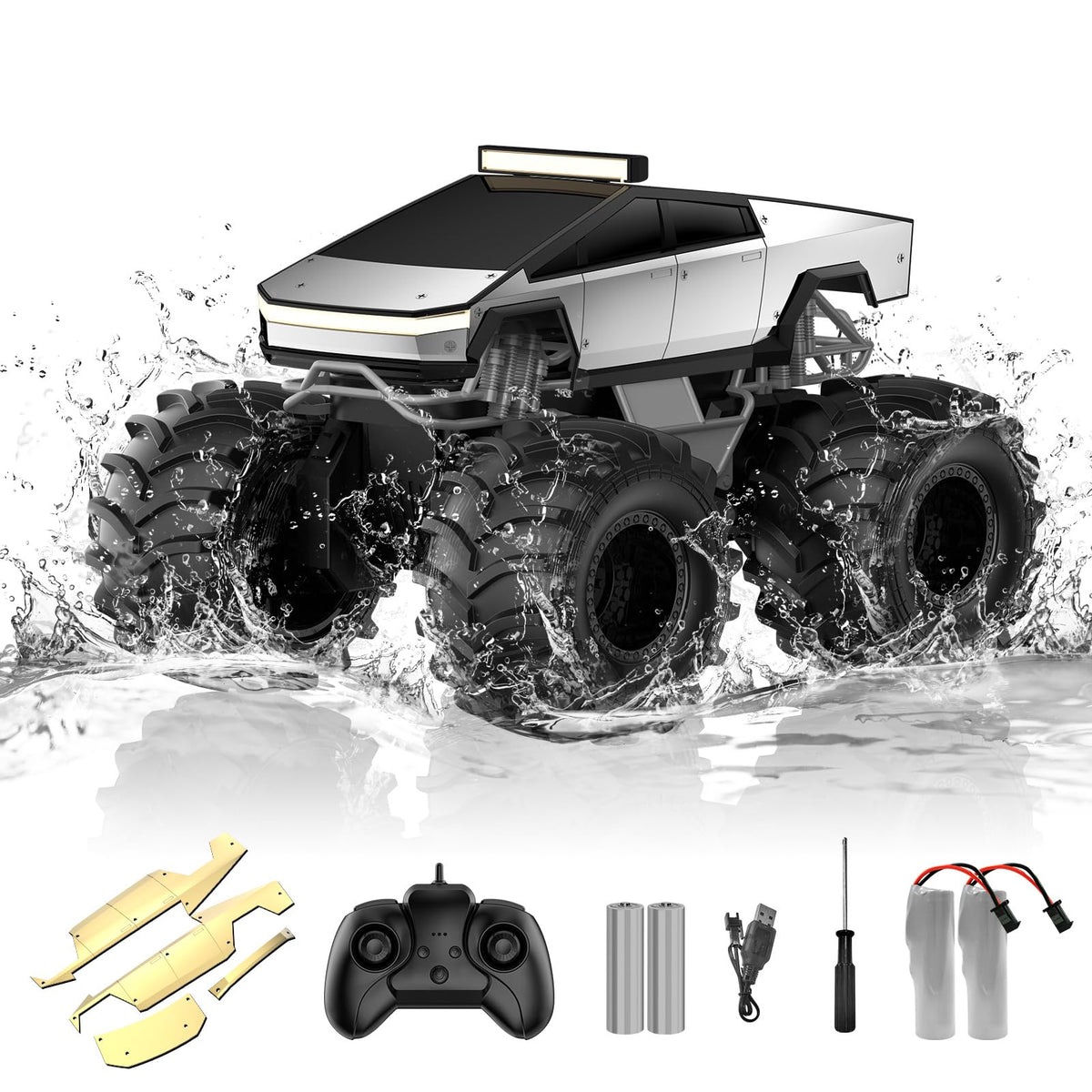 Amphibious Remote Control Car, 1:18 Monster Truck Toys for Boys RC Cars | 2.4 GHz Waterproof RC Trucks, 4WD All Terrain Off-Road Pickup, Kids Christmas Birthday Gifts Present Boys Girls Toys Ages 6+
