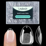 LEYKOSH Extra Short Almond Nail Tips, 216pcs Full Cover Soft Gel, 12 Sizes | 70-grit pre-sanded matte clear tips save filing time, with full-cover soft gel fit for DIY extensions and salon manicures.