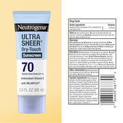 Neutrogena Ultra Sheer Dry Touch Sunscreen Lotion, SPF 70, 3 fl. oz | Broad Spectrum for UVA/UVB Protection, Lightweight, Water-Resistant up to 80 Minutes, Oxybenzone-Free