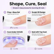 Beetles 3D Gel Nail Art, 30g Clear Solid Builder Nail Gel & Sculpting Pen | 5 in 1 Non-Sticky Hand Sculpting Building 3D Nail, for Beginner DIY UV Nails at Home, Crystal Orb Gifts for Women