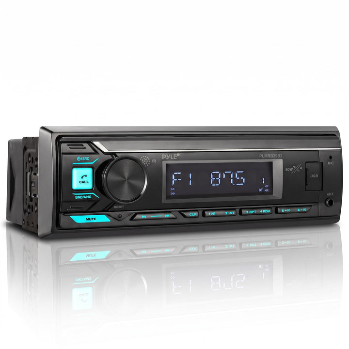 Pyle Marine Radio Stereo Receiver with Bluetooth MP3 Player - Single DIN Boat Audio System, AM/FM Tuner, USB/AUX Input, 30 Preset Stations, Hands-Free Calling, 300W Max Power for Marine and Boat Use