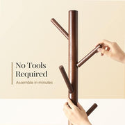 Pipishell Solid Wooden Coat Rack Freestanding with 8 Hooks, Brown | 3 Height Options, 100% Pine Wood, Tool-Free Assembly, Large Triangular Base, Smooth Rods & Hooks Prevent Clothing Snags