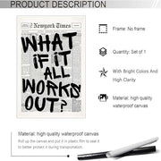 Drimiler Retro Black And White Newspaper Poster What If It All Works Out Canvas Wall Art Positive Affirming Quote Minimalist Prints Painting For Home Bedroom Dorm Wall Decor 8x12in Unframed