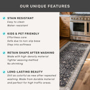 Black Boho Washable 2x6 Runner Rugs for Hallway Kitchen Bedroom Beside Laundry Room Bathroom Rug, Pet & Kids Friendly, Non Slip Low Pile Stain Resistant Soft Foldable Long 24 x 72 Floor Carpet