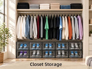 Kuject X-Large Shoe Storage Boxes 12 Pack, Clear Stackable Shoe Organizer | Drop-Front Space-Saving Shoe Cases for Closet, Entryway & Under-Bed Storage, Family Organizer,Black
