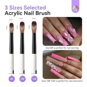 SAVILAND 3PCS Acrylic Nail Brush Set Size 8/10/14 Black & White | Kolinsky Acrylic Nail Brushes, for Acrylics Application, Acrylic Powder Nail Art Extension, for Beginner & Professional