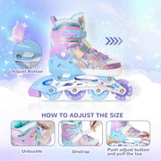 Nattork Girls Inline Skates for Kids Boys, 4 Sizes Adjustable Butterfly Blades Skates with All Light up Wheels - Birthday Gift for Indoor Outdoor Sports