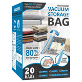 Vacuum Storage Bags with Hand Pump, Vacuum Seal Space Saver Bags,20 Combo | 80% Space-Saving Bags for Clothing, Blankets, Pillows, Bedding & Comforters; Multi-Size Variety Pack for Home & Travel