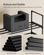 SONGMICS Shoe Rack, 3-Tier Shoe Organizer, Metal Storage Shelf | for Entryway, Upright or Upside Down, for 16-20 Pairs, Stackable, 11.8 x 36.2 x 21.7 Inches, Black ULSA303B02
