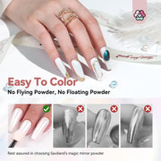 SAVILAND Clear White Pearl Chrome Nail Powder, 1g Large Capacity | Non-Flying Grain-Free Formula, With Applicator, Mica-Based Chrome Powder, Metallic Mirror Unicorn Effect, Home and Salon Use