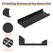 upsimples Floating Shelves for Wall Decor and Storage, Black, 6Pcs 15.7'' | Wall Mounted Wood Shelves for Living Room, Bedroom, Bathroom, Kitchen, Office, Laundry Room Display and Organize