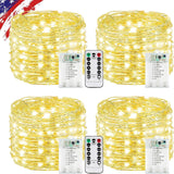 KAQ Fairy Lights Battery Operated with Remote, 4Pack 80FT 240LED Warm White | Timer & 8 Modes, Waterproof Wire, Memory, Cuttable Starry Twinkle String Lights for Bedroom Wedding Classroom Christmas Decor