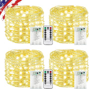 KAQ Fairy Lights Battery Operated with Remote, 4Pack 80FT 240LED Warm White | Timer & 8 Modes, Waterproof Wire, Memory, Cuttable Starry Twinkle String Lights for Bedroom Wedding Classroom Christmas Decor