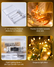 Minetom Fairy Lights Battery Operated, Twinkle String Lights 5ft 60LED | Waterproof Firecracker Starry Lights for DIY Wreath Home Wedding Party Bedroom Mason Jar Christmas Decorations, Warm White