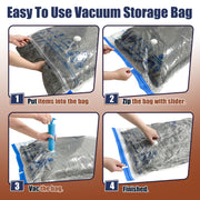 12 Jumbo Vacuum Storage Bags for Bedding, Vacuum Seal Bags for Clothing | Extra Large XL, Airtight Triple Seal, Save 80% Space, Hand Pump, Work with Vacuum, Double Zip, Reusable, Easy to Use