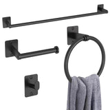 KLJKPA Black Bathroom Accessories Set, 4-Piece Bathroom Hardware Set | 24 inch Towel Bar, Towel Racks for Bathroom, Robe Towel Hooks, Toilet Paper Holder Wall Mounted
