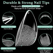 LEYKOSH Extra Short Almond Nail Tips, 216pcs Full Cover Soft Gel, 12 Sizes | 70-grit pre-sanded matte clear tips save filing time, with full-cover soft gel fit for DIY extensions and salon manicures.