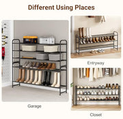 KEETDY 3-Tier Long Shoe Rack for Closet Metal Shoe Organizer for Entryway, Wide Stackable Shoe Storage Shelf with Sturdy Wire Grid for Closet Floor, Bedroom, Black