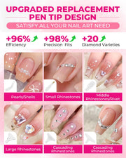 Rhinestone Picker Tool Kit: 2Pcs Rhinestone Picker Handle, Dual-Ended Rhinestones Applicator Dotting Pen with 12 Upgraded Plastic Replacement Tips, Clay, Bedazzling Tools for Nail Art Craft (Pink)