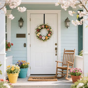 Sattiyrch 15" Wreath Hanger for Front Door, Over the Door Wreath Hook | No drilling or screws,closes normally,holds up to 22 lbs for everyday and seasonal wreaths.Black,1 Pack