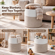 JMvicyroam 60L Cotton Rope Laundry Basket Hamper, Brown | Collapsible Laundry Basket, Reinforced Handles, Freestanding, Machine Washable, Holds 3-5 Thick Blankets, Clothes or Toys