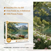 PQIKTUV Spring Mountain Lake Puzzles for Adults 1000 Pieces | Wooden Boat Landscape Jigsaw Puzzle, Nature Scenery 1000 Pieces Puzzles for Adults, Wall Decor, 27.56x19.7 Inch