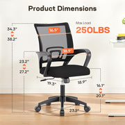 BestOffice Ergonomic Office Chair | Mid-Back Swivel Desk Chair | Dark Black | with Lumbar Support, Adjustable Height & Breathable Backrest | Sponge Seat & Rolling Wheels | for Home, Office | Pack of 1