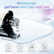 modelones Gel Top Base Coat Set 15ml 2026 Upgrade No Wipe Super Shine | Clear Glossy Gel Polish Acid Free Shiny for Press Ons Acrylic Gel Nail Art Soak Off U V Lamp Cure DIY Home Salon Manicure
