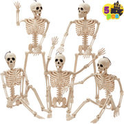 JOYIN 5 PCS Posable Halloween Skeleton Decor 16 Inches, Full Body Posable Joints Hanging Skeletons for Halloween Decorations, Graveyard Props, Haunted House Accessories, Spooky Scene Party Favors