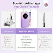 SAVILAND Nail Drill Professional 40000RPM 30S Fast Removal for Acrylic Nail | Low noise running, 4000mAh battery Long-Lasting, Complete drill bit set, Salon&mobile tech use, LCD display, Gradient Purple
