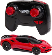 Hot Wheels RC Ferrari SF90 Stradale Assetto Fiorano, Toy Car | Remote-Control 1:64 Scale Toy Car Recharges with USB Cable, Race On and Off Track, Booster Button for Speed