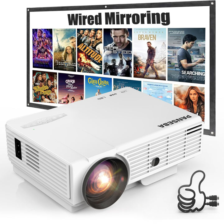 Native 1080P Mini Projector Bluetooth, Type-C Wired Mirroring for Netflix | Included Type-C Cable Smartphone Mirroring, Bluetooth Projector, E Focus, Auto Keystone, Indoor/Outdoor Projector